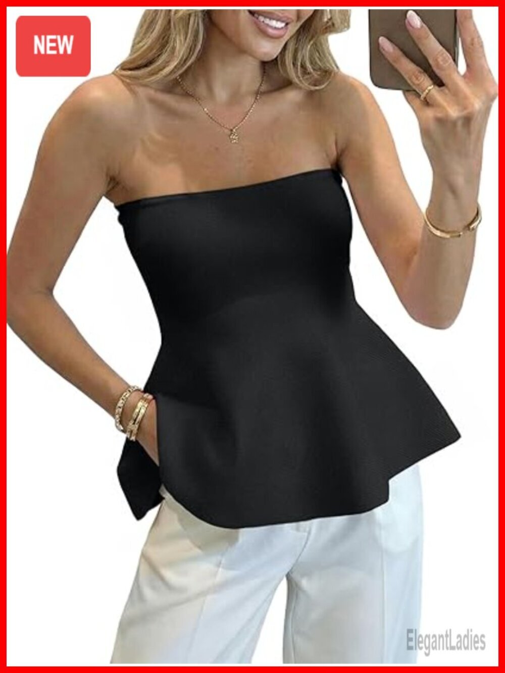 Sleeveless Strapless Bandeau Tube Top with Ruffle Hem